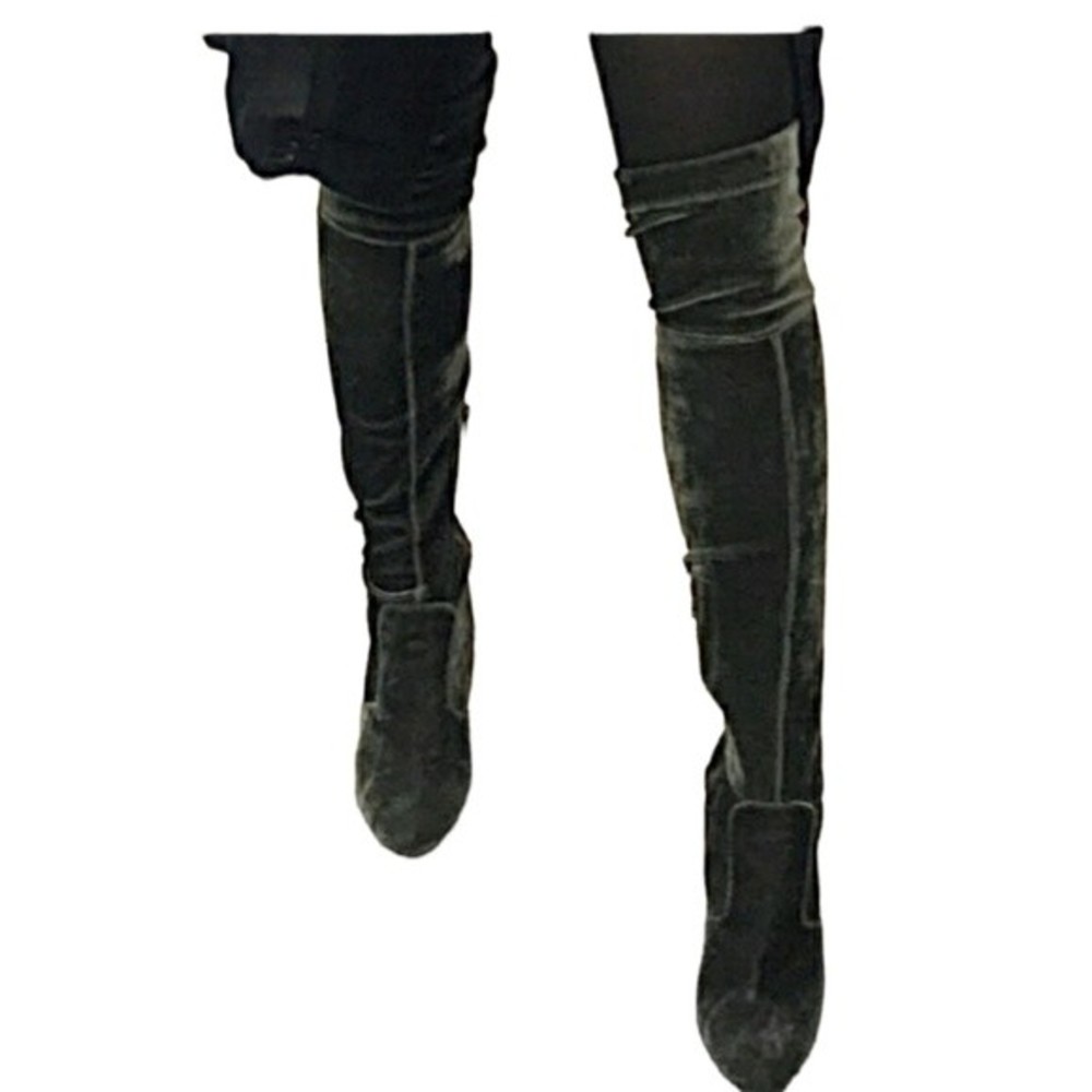 Yoki Green Velvet Over The Knee Sock Boots Block Heel Christmas Fall Tall Boots